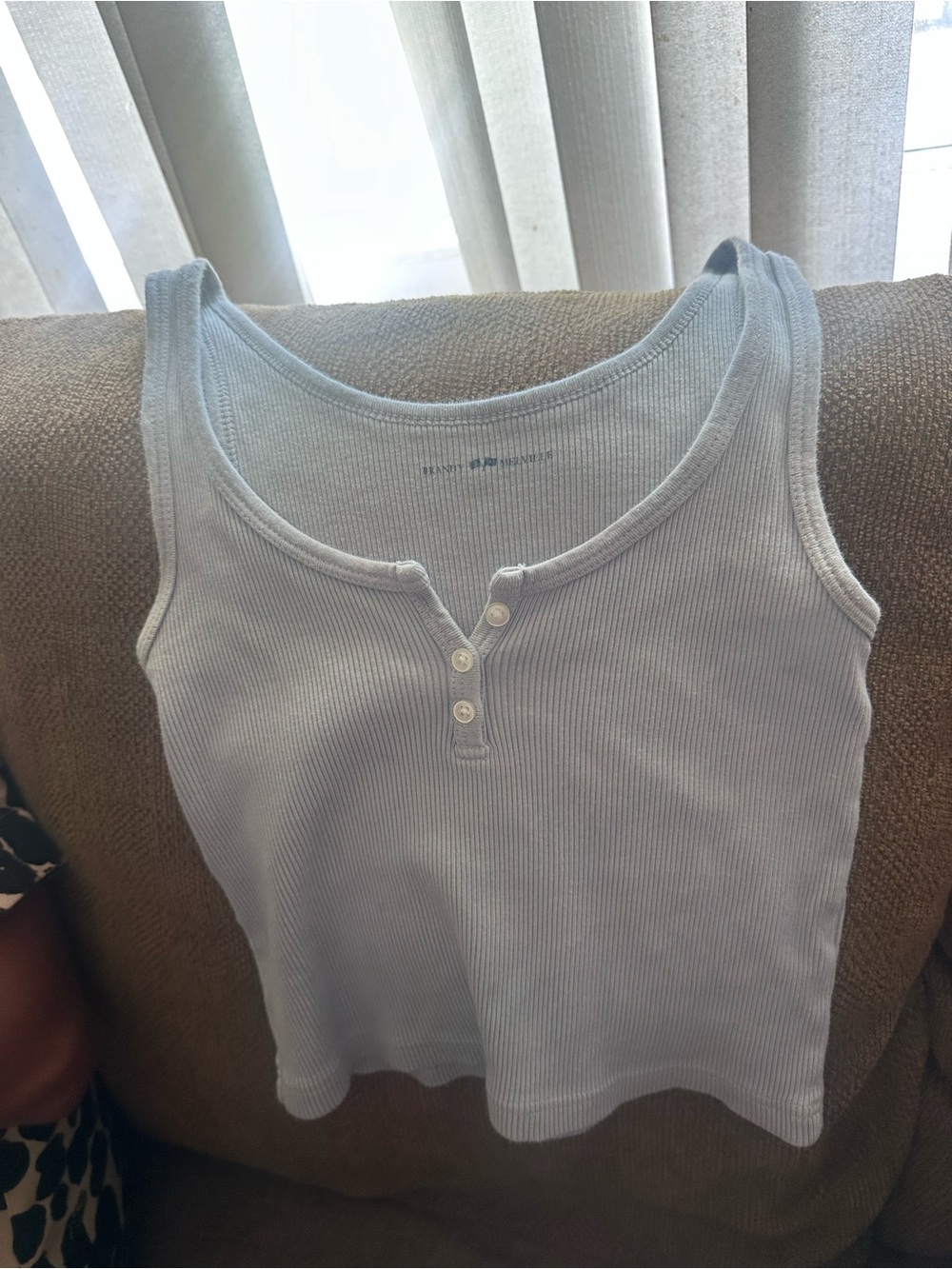Brandy Melville Light Blue Ribbed Henley Tank